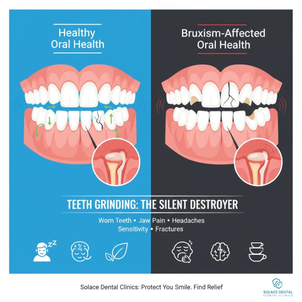 Solace Dental Clinics to protect your smile from the hidden stresses of teeth grinding.